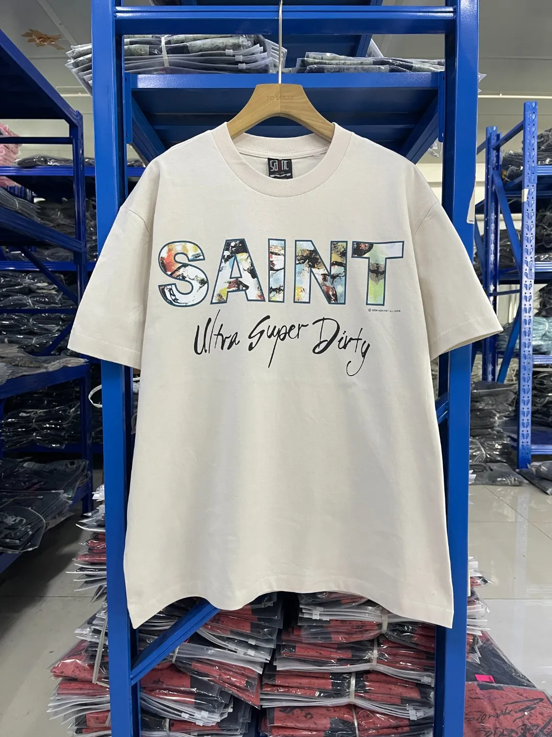 Spot ST424 style cement white P124 SAINT Mxxxxxx 25SS TEE SUPER DIRTY new Japanese trend short-sleeved T-shirt size S-M-L-XL